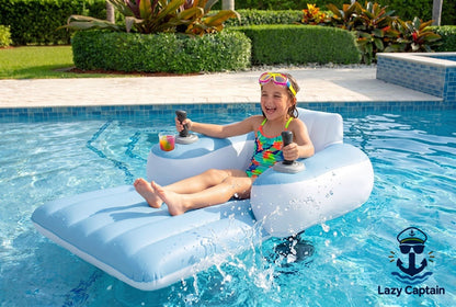 Lazy Captain electric pool lounger cruising on a calm lake