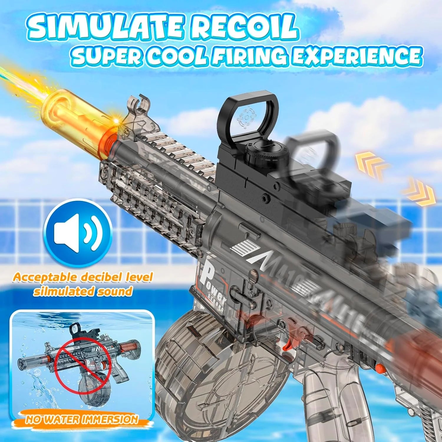 Lazy Captain electric pool lounger cruising on a calm lake playing with water gun